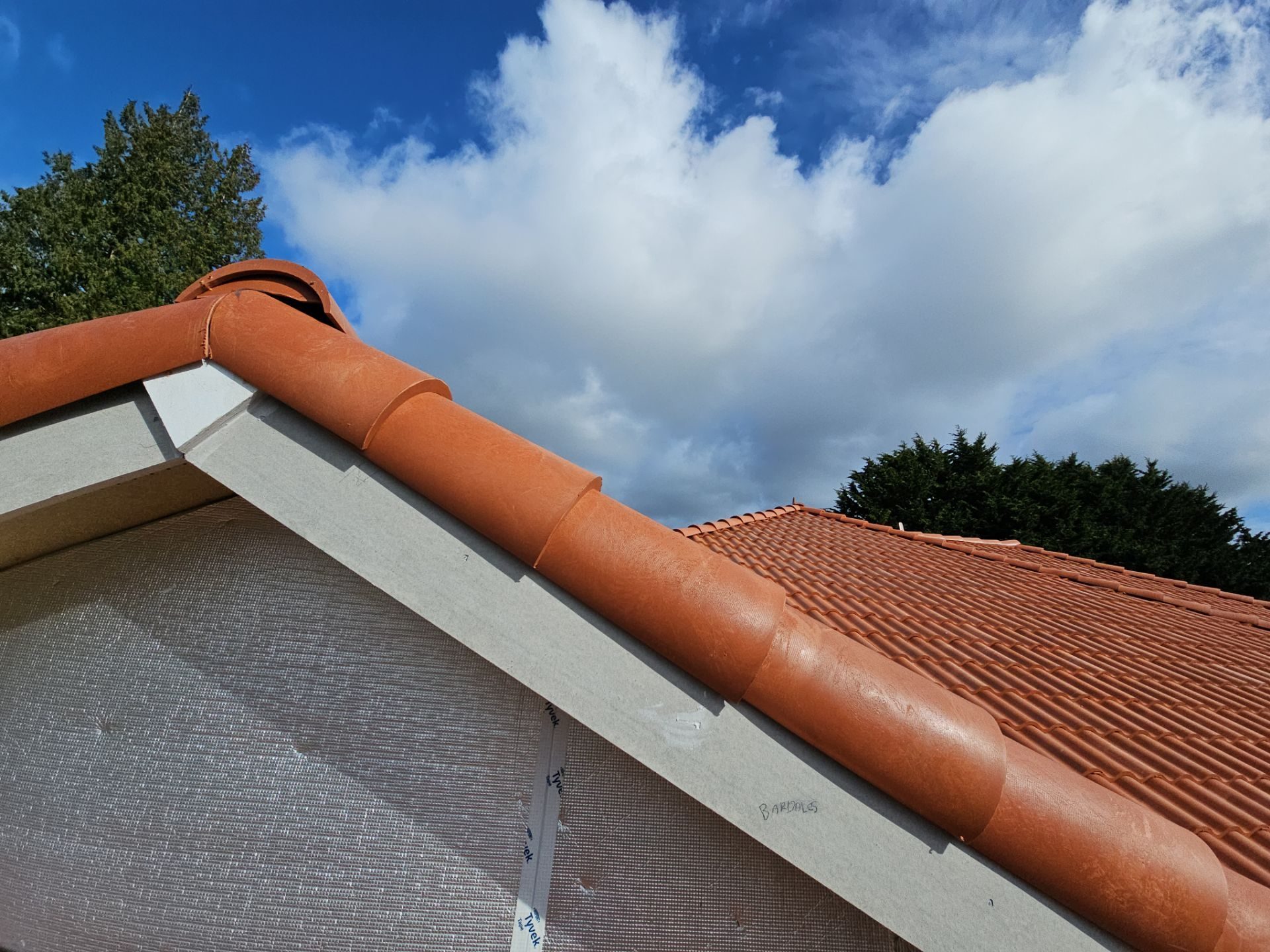 Antique Clay Brava Spanish barrel tile roof installation on Mukilteo, WA home, full property context