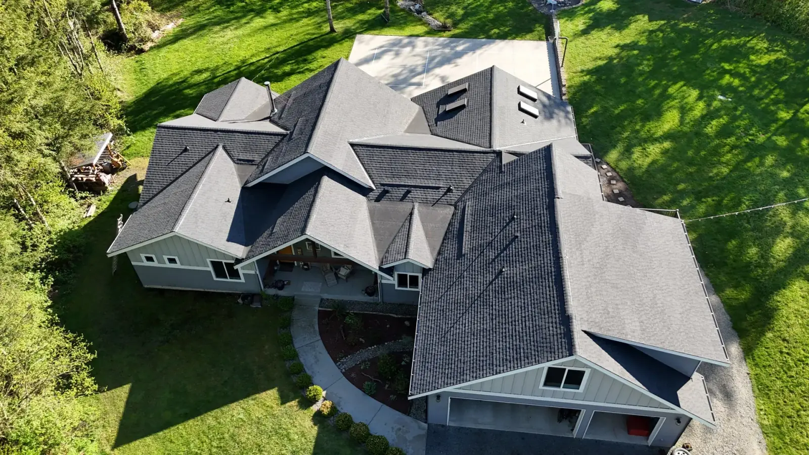 Real Amor drone shot of completed roof replacement
